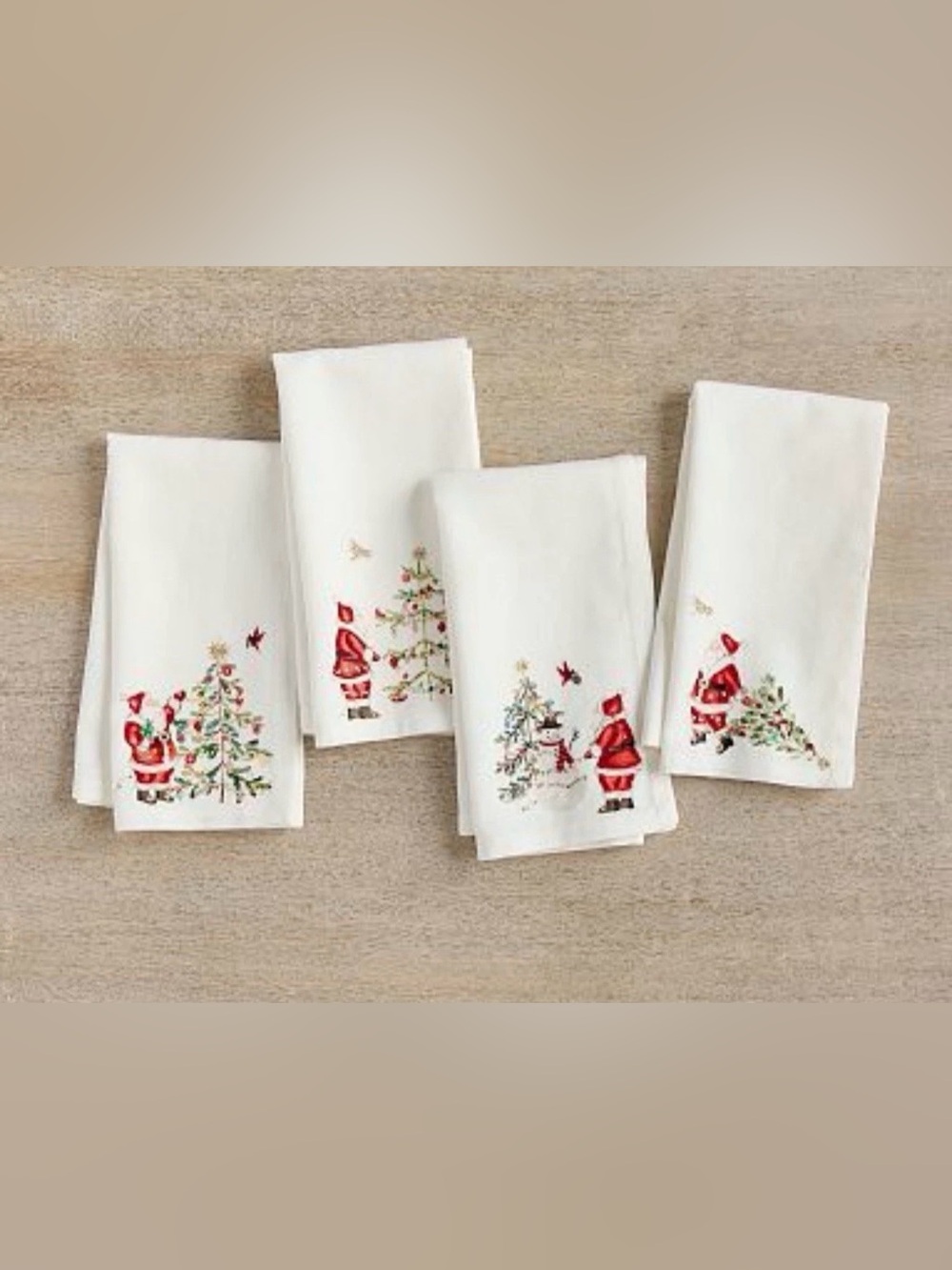 Pottery Barn Christmas In The Country Santa Linen / Cotton Napkins ( Set of 4 )